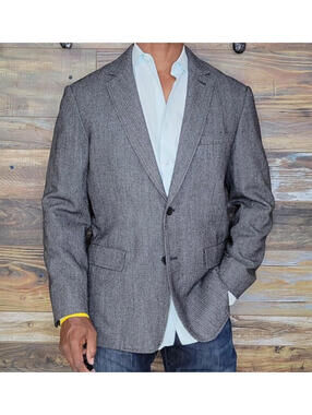 Nordstrom Wool Blend Gray Herringbone Unstructured Blazer Sportcoat Size L